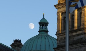 Moon above BC Parliament Buildings, World Hepatitis Day 2015