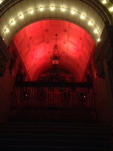 Red lights at BC Legislature, World Hepatitis Day 2015 Victoria, BC