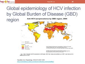 World map shows Global Burden of Disease (GBD) of hepatitis C virus (HCV) infection by region